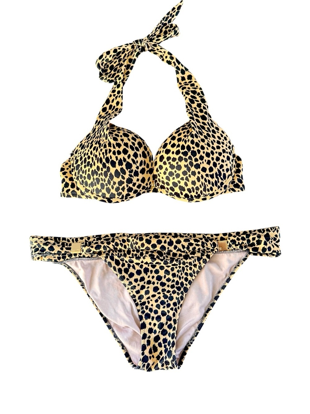 Victoria’s Secret Swim The Hottie Halter Push Up Cheeky Leopard Bikini Set